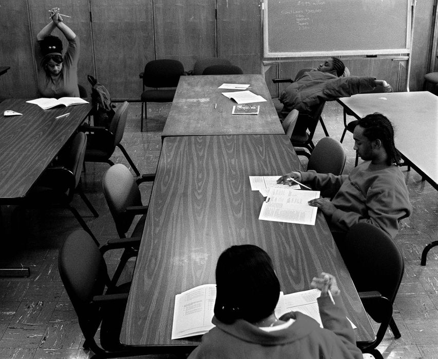 Second Place, Photographer of the Year - Steven M. Herppich / Cincinnati EnquirerFrom left: Danielle Isham, Vivianna Price, Brian Gentry, and Denise Duskin take the common exam to graduate the 9th grade during Ms. Houck's English class. The exam was given to students who either failed or did not take the exam last year. Danielle and Vivianna passed Sandy Houck's English class. Brian and Denise did not.