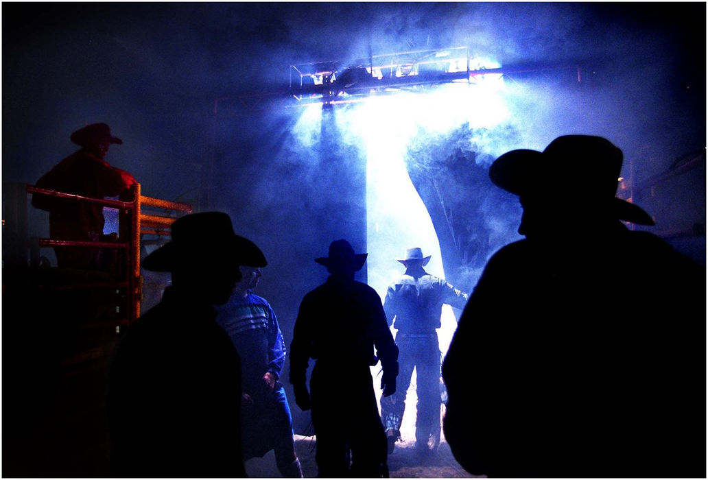 Award of Excellence, Enterprise Feature - Joshua Gunter / The Plain DealerCowboys wait behind the scenes before being introduced at the World's Toughest Rodeo competition held at Gund Arena, February 23, 2002 in Cleveland. 