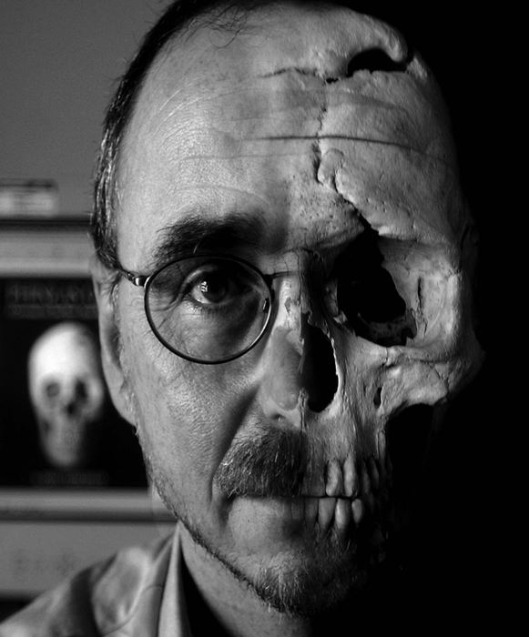 Award of Excellence, Photographer of the Year - Michael E. Keating / Cincinnati EnquirerChildren's author John Fleischman wrote a children's science book about the interesting case of Phineas Gage. Gage suffered severe injury, but survived, when an iron spike was rammed through his skull and out of his lower jaw. A scientific marvel, Gage's skull has been a source of study for over a century. Fleischman face and Gage's skull are combined in a single image.