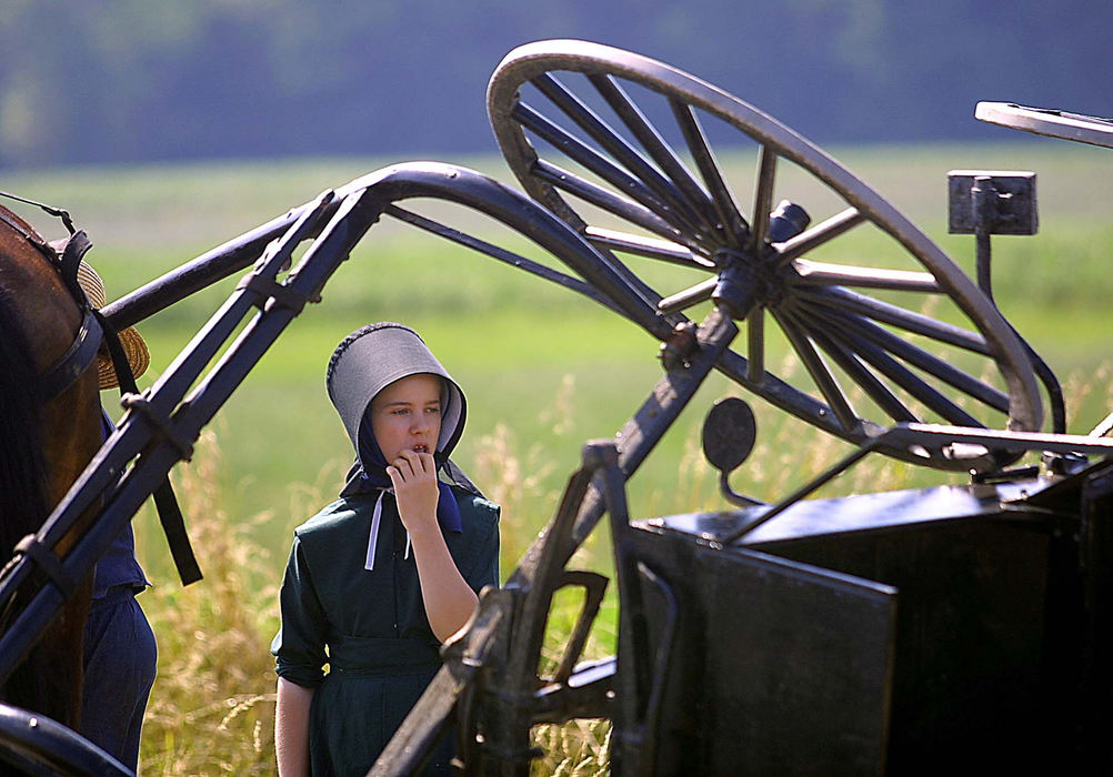 Award of Excellence, Spot News under 100,000 - Matthew Hovis / Medina GazetteA young amish girl looks at a wrecked horse carriage at the scene of a motor vehicle accident in which her father was injured.