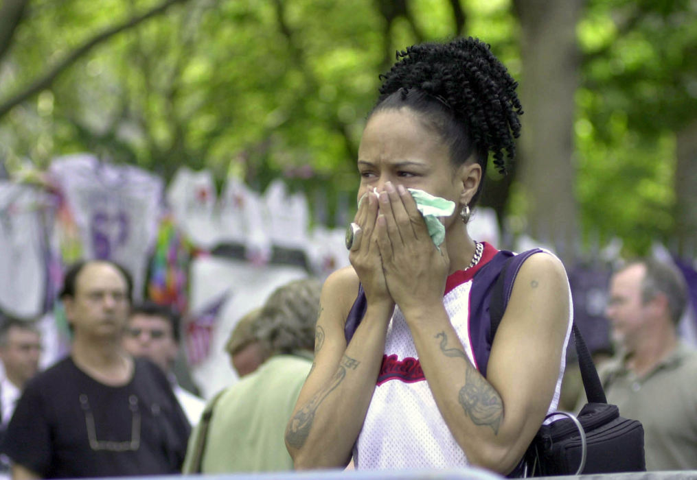 Second Place, Student Photographer of the Year - David Distelhorst / Ohio UniversityThe following collection of photographs are of the commemoration of the one year anniversary of the September 11 terrorist attack on New York City. The images were made on the streets around the former site of the World Trade Center, Ground Zero. Jo Estrada, of New York City, is overcome with emotion as she views what remains of the site of the World Trade Center's Twin Towers for the first time since its destruction, September 10, 2002.