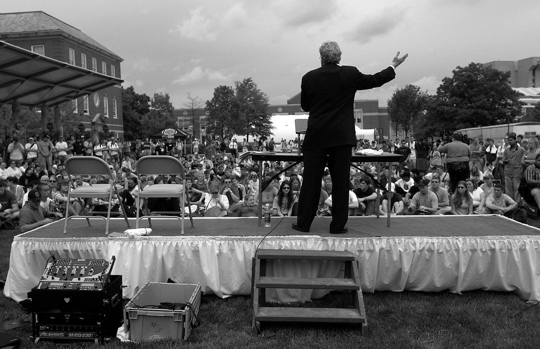 Award of Excellence, Photographer of the Year - Michael E. Keating / Cincinnati EnquirerSpringer addresses a college crowd. The simple podium and direct approach was the theme of the straight talk about politics. Still, Springer could not escape the stigma his television show attached to the man.