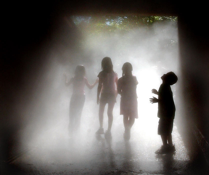 Award of Excellence, Pictorial - Steven M. Herppich / Cincinnati EnquirerPatrick Donahue, 6, of Goshen raises his face to the mist as he cools off in the Cincinnati Zoo's Mountain Mist tunnel in the Comfort Zone exhibit of the zoo, June 2, 2004. 