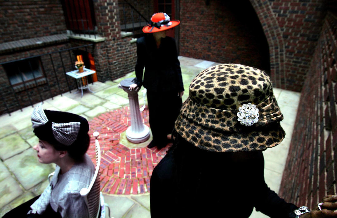 Third Place, Product Illustration - Chuck Crow / The Plain DealerPosing with their hand made hats are Cynthia Lundeen, Christine Voloshen and Dee Hall, left to right.  They are members of the Milinery Arts Coalition, a group of greater Clevelanders who make their own hats.  Hall's hat, far right, is an animal-print wool felt hat, embellished with a crystal broach.