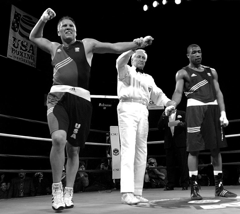 Award of Excellence, Sports Picture Story - Andy Morrison / The BladeDevin Vargas celebrates after defeating Chazz Witherspoon at the United States Olympic Box-Offs in Cleveland. Vargas won the right to represent the U.S. in the Athens Olympics.
