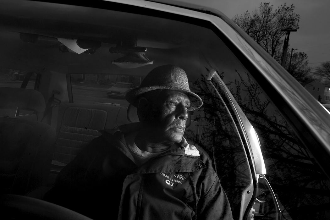 First place, George S. Smallsreed Photographer of the Year Award - Mike Levy / The Plain DealerClyde Jackson enjoyed a long career with the Ford plant in Lorain.  Because of the closure of the plant his benefits are being challenged.  He retired in 1984 and drives a Grand Marquis.  He is worried about his future.