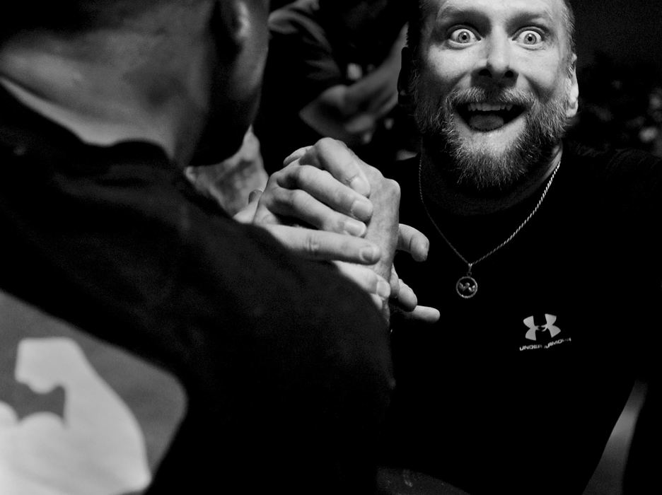 Second Place, George S. Smallsreed Photographer of the Year Award - Greg Ruffing / FreelanceWillie in action, going for gold medals in the Masters division 154-pound right- and left-handed classes. Willie, a veteran arm wrestler who has competed professionally for over 20 years, is now passing on the winning tradition to his son Boomer. Together, they are among the most successful father-son arm wrestling teams.