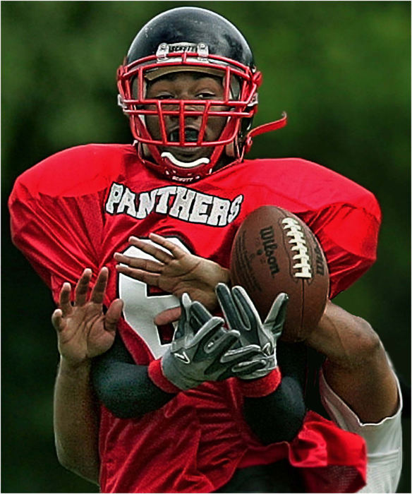 Second Place, Sports Action - Ed Suba Jr. / Akron Beacon JournalAn Ohio Valley Bengal defender reaches around a Youngstown Panther wide receiver to knock the ball away during their Ohio Valley Football semi-pro league game at Rayen High School on June 18, 2005 in Youngstown.