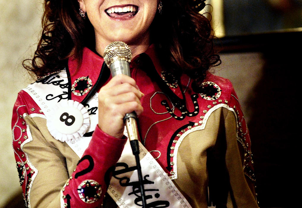 Award of Excellence, Feature Picture Story - Greg Ruffing / FreelanceMiss Rodeo Sand Hills Teen, Kyla Yarbrough of Odessa, Texas, is all smiles and glam as she gives a speech to the judges about what Texas means to her.