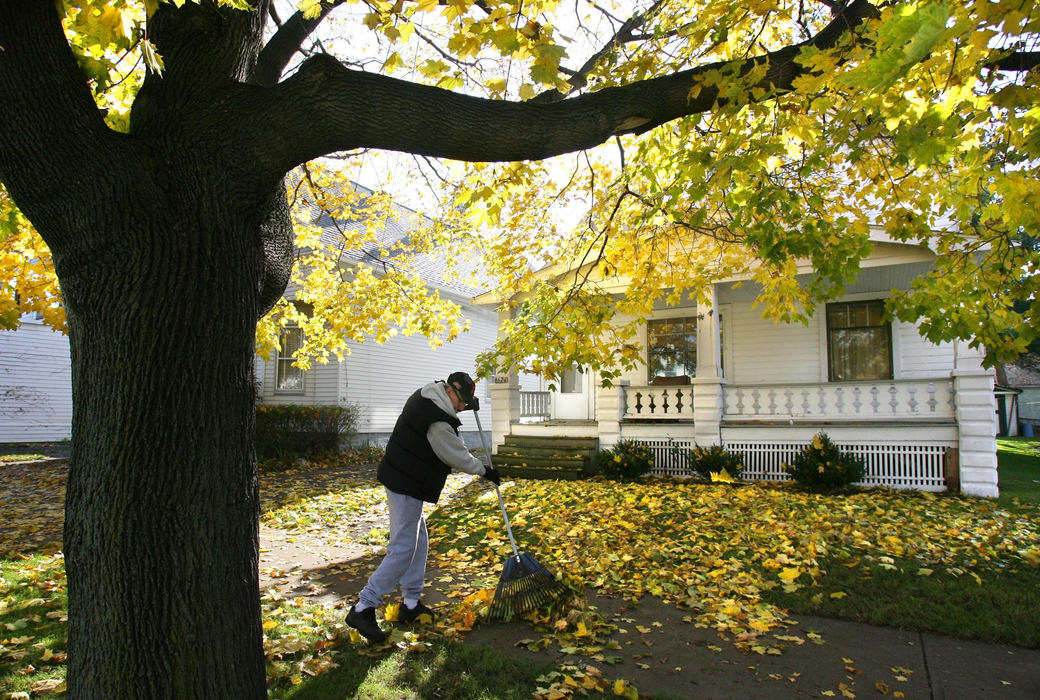 First Place, James R. Gordon Ohio Understanding Award - Thomas Ondrey / The Plain DealerRare November sunlight filters down through lemon-yellow leaves, casting a flickering light onto a row of postage-stamp yards and white front porches. Felix Grabowski, 74, takes full advantage of this Indian summer interlude to mount yet another attack on the autumn leaves that keep piling up on his Fleet Avenue home in Slavic Village. Today he rakes beneath his neighbor’s maple tree, the last stubborn holdout in a row of otherwise barren trees. He has already filled six big bags from his own lawn earlier in the day.