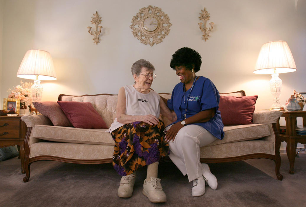 First Place, James R. Gordon Ohio Understanding Award - Dale Omori / The Plain DealerWhen caregiver Peggy Farrow, right, makes her weekly visit to Rose Zakrajsek, the work eventually turns to talk, then to laughter. Farrow works for Visiting Angels, a for-profit agency on Cleveland’s East Side that provides non-medical care for the elderly. Zakrajsek, 87, of Euclid, homebound after an illness, is her client. But their relationship is more than that just business.	