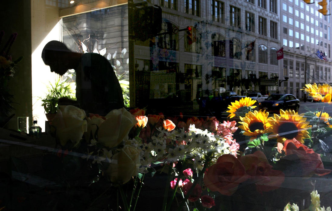 Award of Excellence, Photographer of the Year - Dale Omori / The Plain DealerStatler Florist manager David Kleckner works on an arrangement as his other flowers bathe in the sunlight streaming through the front window from his shop in the Statler building downtown Cleveland.