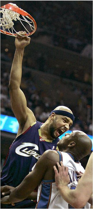 Award of Excellence, Sports Action - Ed Suba Jr / Akron Beacon JournalCleveland Cavaliers forward Drew Gooden gets in the face of  defender Antwon Jamison after dunking over him during the team's 97-96 victory over the Washington Wizards in Game 3 of the first-round Eastern Conference playoffs at the Verizon Center on  April 28, 2006, in Washington D.C. 