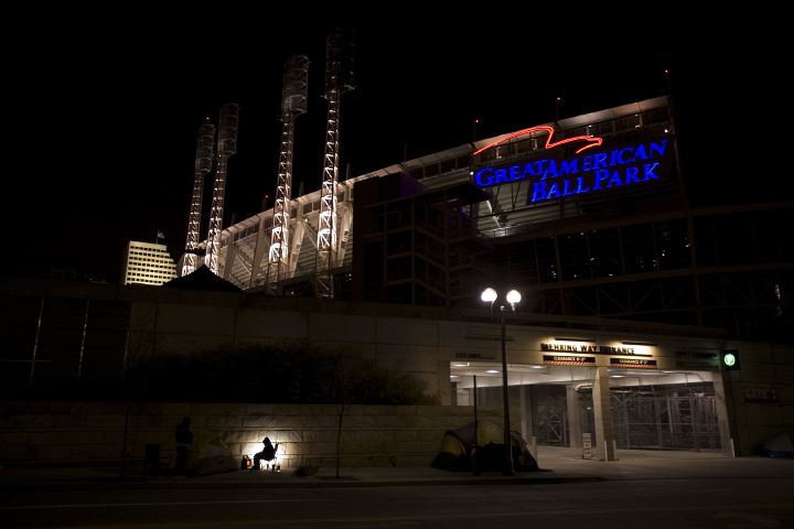 Award of Excellence, Sports Feature - Jeff Haller / Ohio UniversityJim Snider and his 15-year-old son Billy wait outside of Great American Ball Park for opening day Cincinnati Reds tickets in Cincinnati, Feb. 17, 2006.