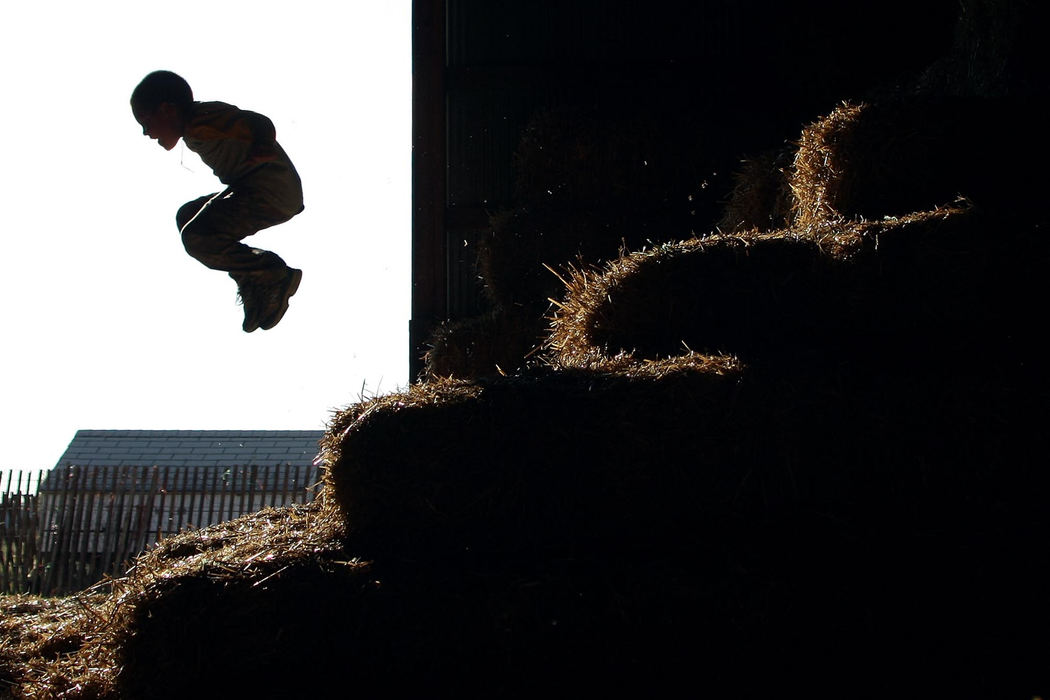 Award of Excellence, Enterprise Feature - Neal C. Lauron / The Columbus DispatchDaniel Joseph takes a flying leap into a two foot deep pile of straw at Circle S Farms during a field trip to the farm to pick pumpkins with his friends. Daniel and his best friends raced through the barn, the sunflower maze, the petting farm, downed a doughnut and a cup of apple juice before boarding a hay cart bound to the pumpkin fields.