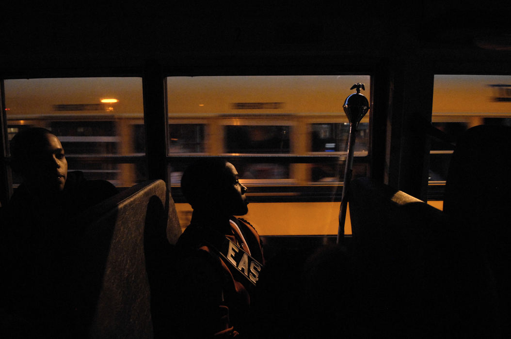 First Place, Student Photographer of the Year - David Foster / Kent State UniversityDrum major Derris Lewis, rides the bus with other band members on the way to his final home game, October 26, 2007. Three months after this picture was taken Derris' twin brother, Dennis, was shot and killed by men attempting to rob their mother.