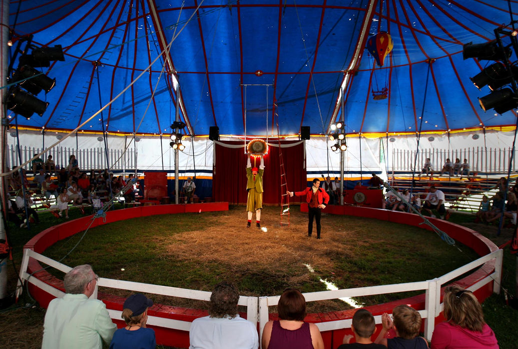 Award of Excellence, Feature Picture Story - Lisa DeJong / The Plain DealerGiovanni Zoppe performs as "Nino" inside the 60 X 90 foot tent. The one-ring circus is 50 feet tall and can house up to 500 guests. The tent is erected strictly by man power alone, no machines. 