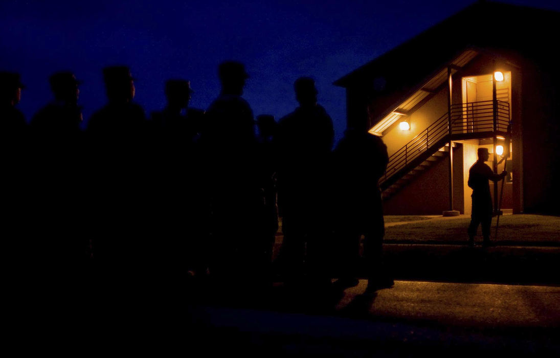 First Place, Student Photographer of the Year - Diego James Robles / Ohio UniversityWaiting to march to breakfast, soldiers from the Ohio Army National Guard, wait in formation, on Saturday morning, May 3, 2008, in Ohio’s Camp Perry. 