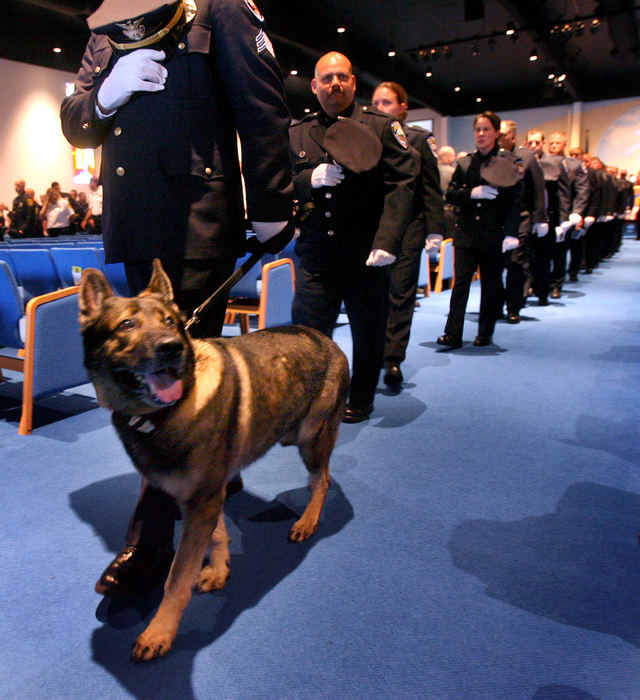 Third Place, Team Picture Story - Tracy Boulian / The Plain DealerMiktarian's canine partner, Bagio, was brought to the funeral.