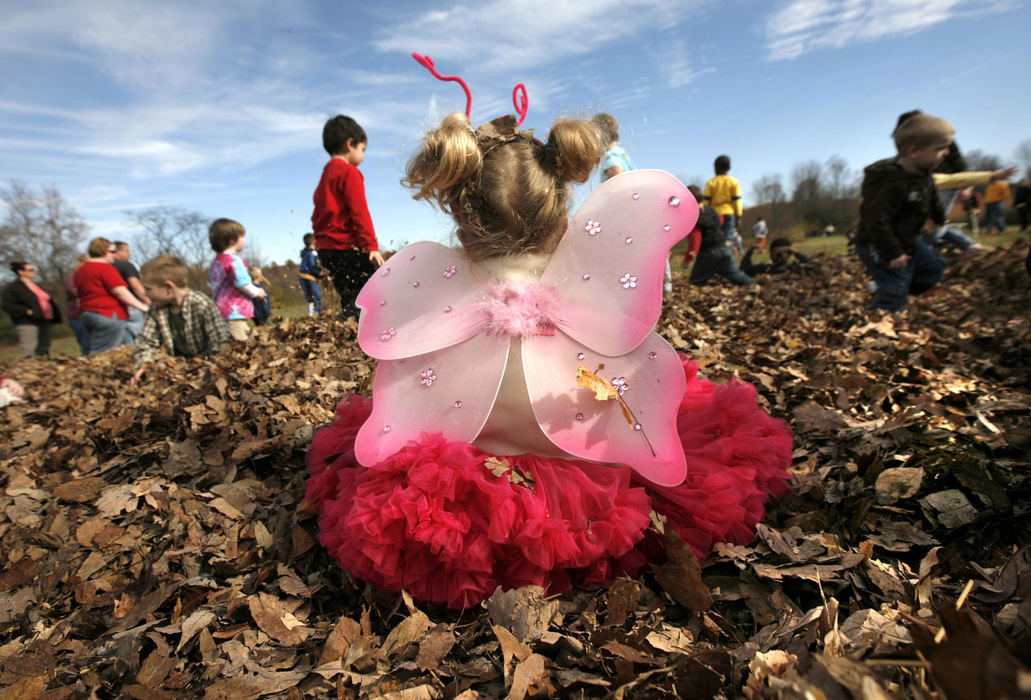 First Place, Photographer of the Year Large Market - Fred Squillante / The Columbus DispatchGillian Lintner, 3, plays in the leaves during Fall Fest at Slate Run Metro Park. Gillian had earlier been at a trick-or-treat event at The North Market. Her mom, Robyn, said Gillian insisted on wearing her butterfly wings in the leave pile.