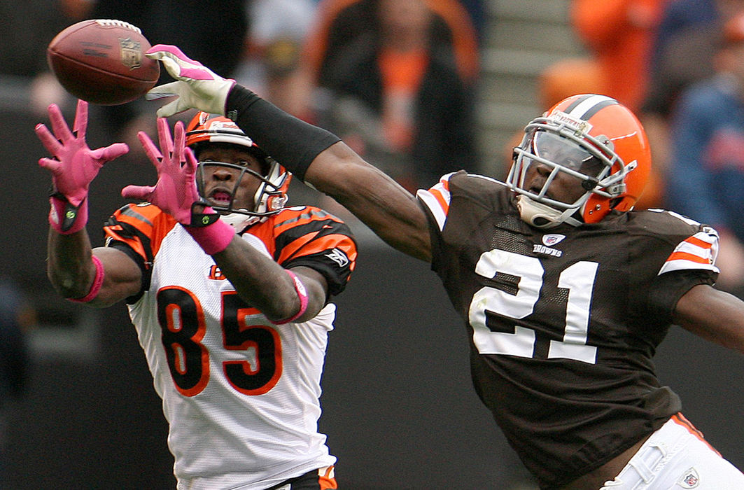 Award of Excellence, Sports Action - Tracy Boulian / The Plain DealerCleveland Browns' Brodney Pool knocks away a ball from Cincinnati Bengals' Chad Ochocinco during the fourth quarter of a game, Oct 4, 2009 at Cleveland Browns Stadium. The Bengals won 23-20. 