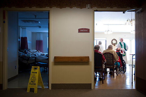 First Place, Student Photographer of the Year - Joel Hawksley / Ohio UniversityOnce a month, Father Holler and a handful of Christ The King members put on a mass for residents at Hickory Creek Nursing Home in The Plains, Ohio on January 13, 2010. For many of the attendees, it is their only exposure to religion from the outside.