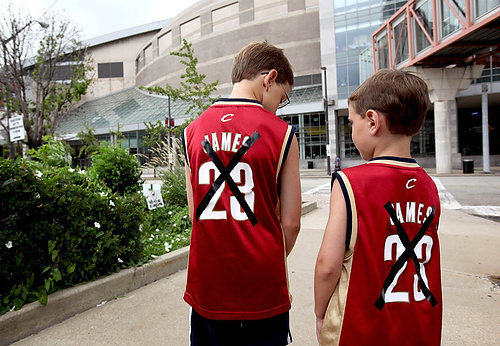 - 1st place, Team Picture Story - Marvin Fong / The Plain DealerTyler Gast, 8, left, and his brother Carter, 6, of Brook Park, show their feelings about James' departure outside Quicken Loans Arena on July 9, 2010. Their mom brought them downtown to see what was going on around the arena. 