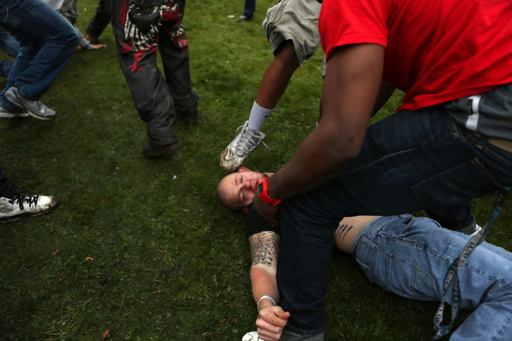 Third place, News Picture Story - Coty Giannelli / Kent State UniversityThe group of men who attacked this man continued to hit and kick him after he had lost consciousness.