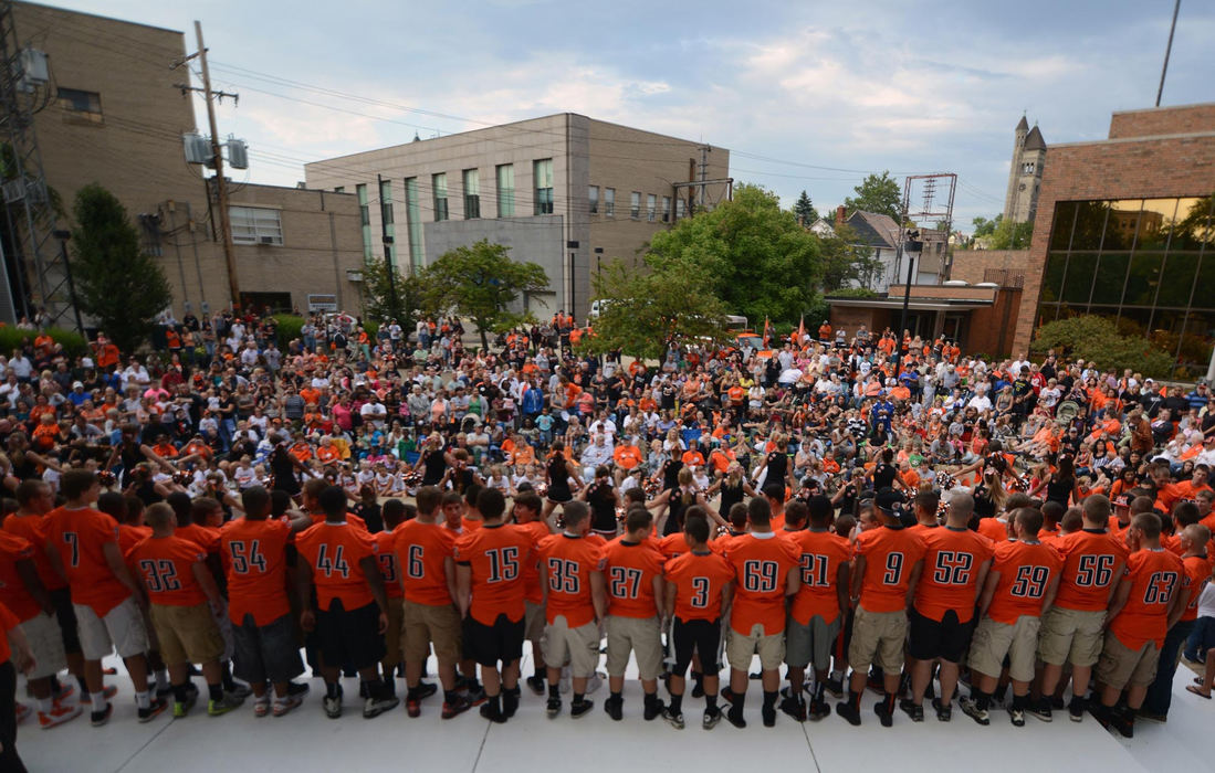 First place, James R. Gordon Ohio Understanding Award - Matt Hafley / Kent State UniversityThe 2012 Massillon football team is introduced to the community during the annual community pep rally at the start of the season