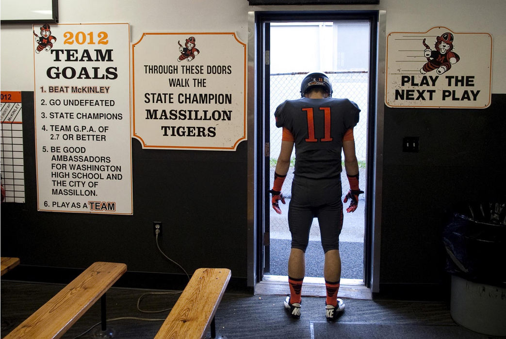 First place, James R. Gordon Ohio Understanding Award - David Foster / Kent State UniversityAlex Dailey exits the locker room as the team prepares to play Canton McKinley. The top team goal for the year is to “Beat McKinley.”