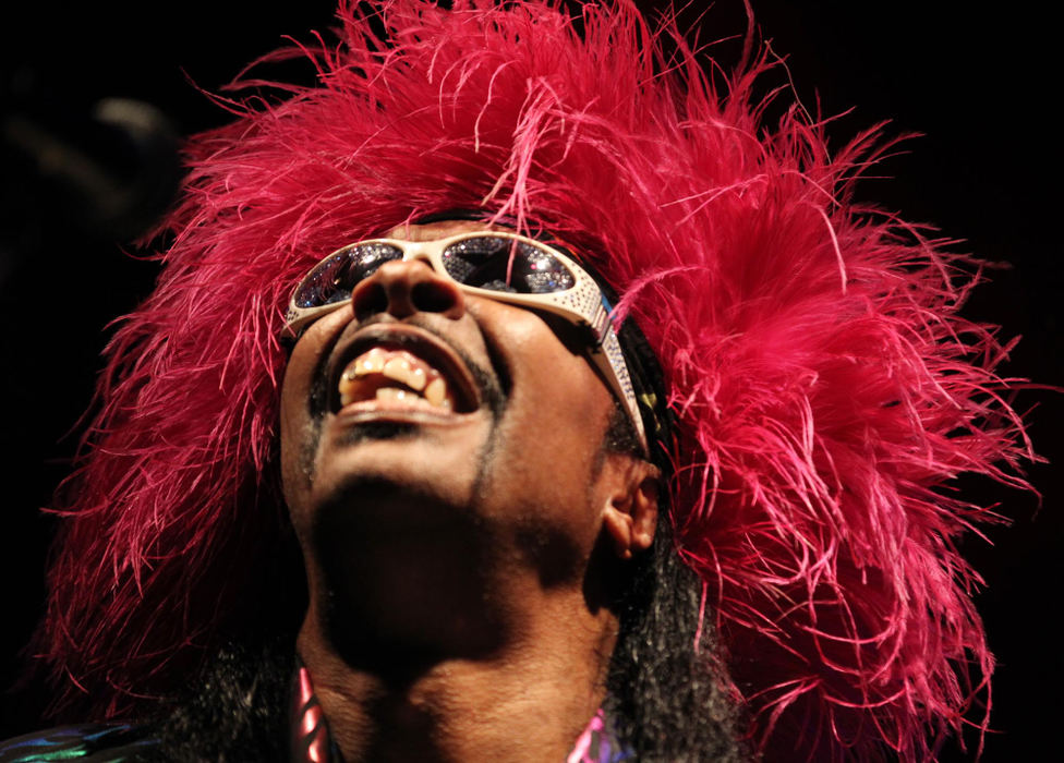 First place, Photographer of the Year - Large Market - Gus Chan / The Plain DealerBootsy Collins smiles during a performance of his Funk Unity Band at the Beachland Ballroom.  The Parliament Funkadelic bassist and showman was back in Cleveland  helping kick off the 2012 Rock and Roll Hall of Fame induction festivities.