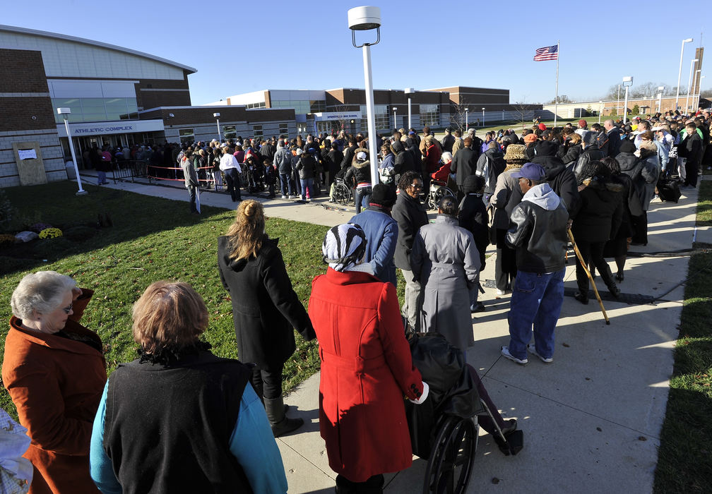 First place, Photographer of the Year - Small Market - Bill Lackey / Springfield News-SunWith five days till the 2012 presidential election, President Barack Obama made his first campaign stop in Springfield, Ohio and thousands of Obama supporters crowded into Springfield High School  to listen to the president speak and show their support. Thousands of Barack Obama supporters waited for hours outside Springfield High School to see the president on his only campaign stop in Springfield. 