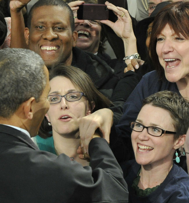 First place, Photographer of the Year - Small Market - Bill Lackey / Springfield News-SunBarack Obama fans excitedly wait to shake hands with the president during his campaign stop in Springfield, Ohio. 