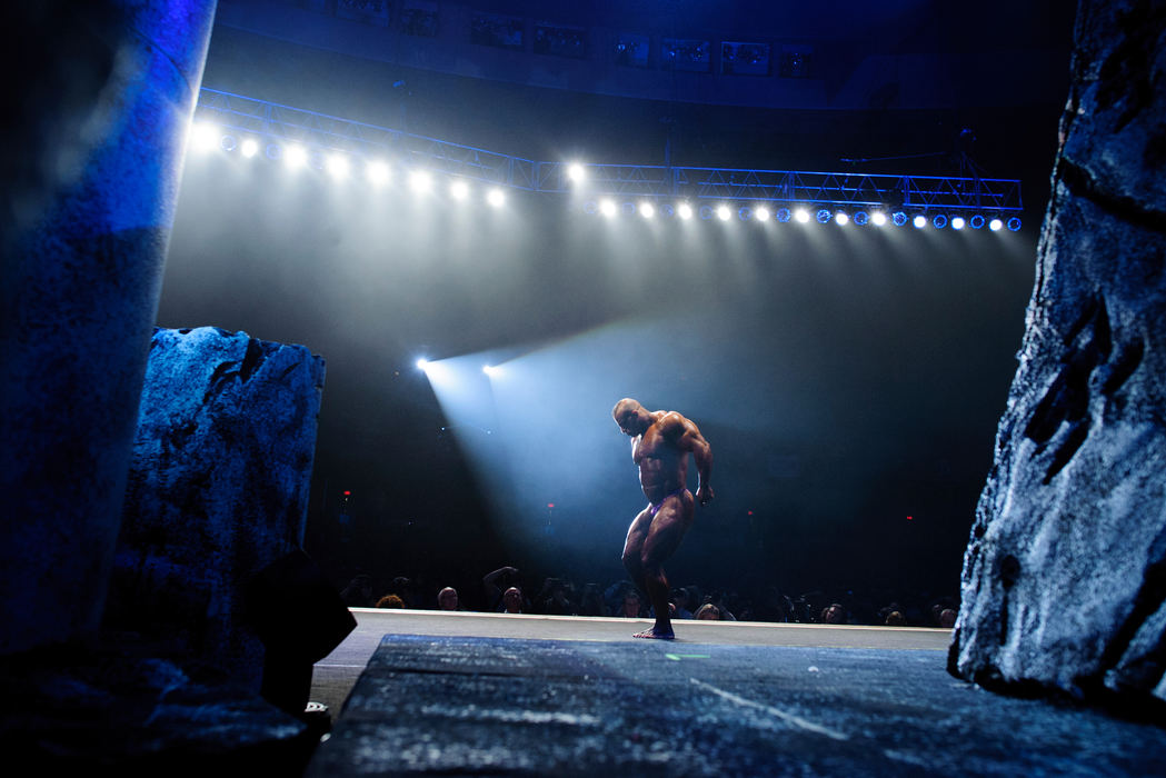 First place, Sports Portfolio - Joel Hawksley / Ohio UniversityDennis Wolf of Germany competes in the International Federation of BodyBuilding & Fitness finals as part of the Arnold Sports Festival at Veteran's Memorial Auditorium in Columbus.