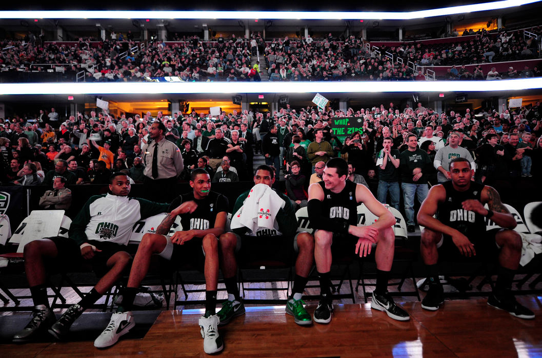 First place, Sports Portfolio - Joel Hawksley / Ohio UniversityThe Bobcats wait to be introduced before their 64-63 win over Akron for the MAC championship and a spot in the NCAA tournament at Quicken Loans Arena in Cleveland.