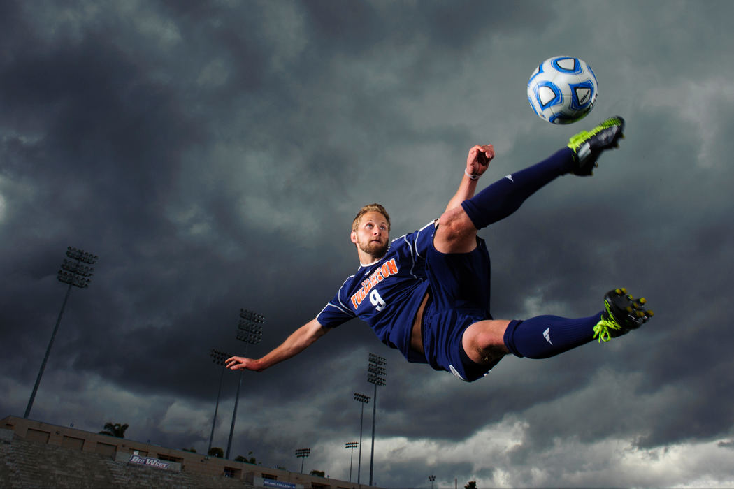 First place, Sports Portfolio - Joel Hawksley / Ohio UniversityCal State Fullerton's #9 Jordan Wolff poses for a portrait at Titan Stadium.