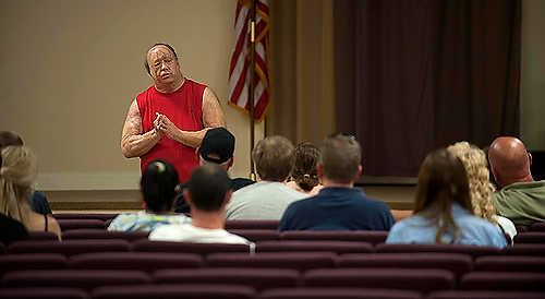 Second place, Student Photographer of the Year - Hannah Potes / Kent State UniversityKlavon shares his story with a group of first-time offender drunk drivers at Village Hope Church on Cooper St. "I've done this so many times, but I still get a little nervous," Klavon said. "Every time I share my story, it's still hard."