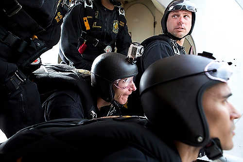 Third place, Student Photographer of the Year - Coty Giannelli / Kent State UniversitySergeant Chris Clark, Staff Sergeant Brian Sealing and other members of the U.S. Army Golden Knights Parachute Team prepare for their jump during the Cleveland Airshow.