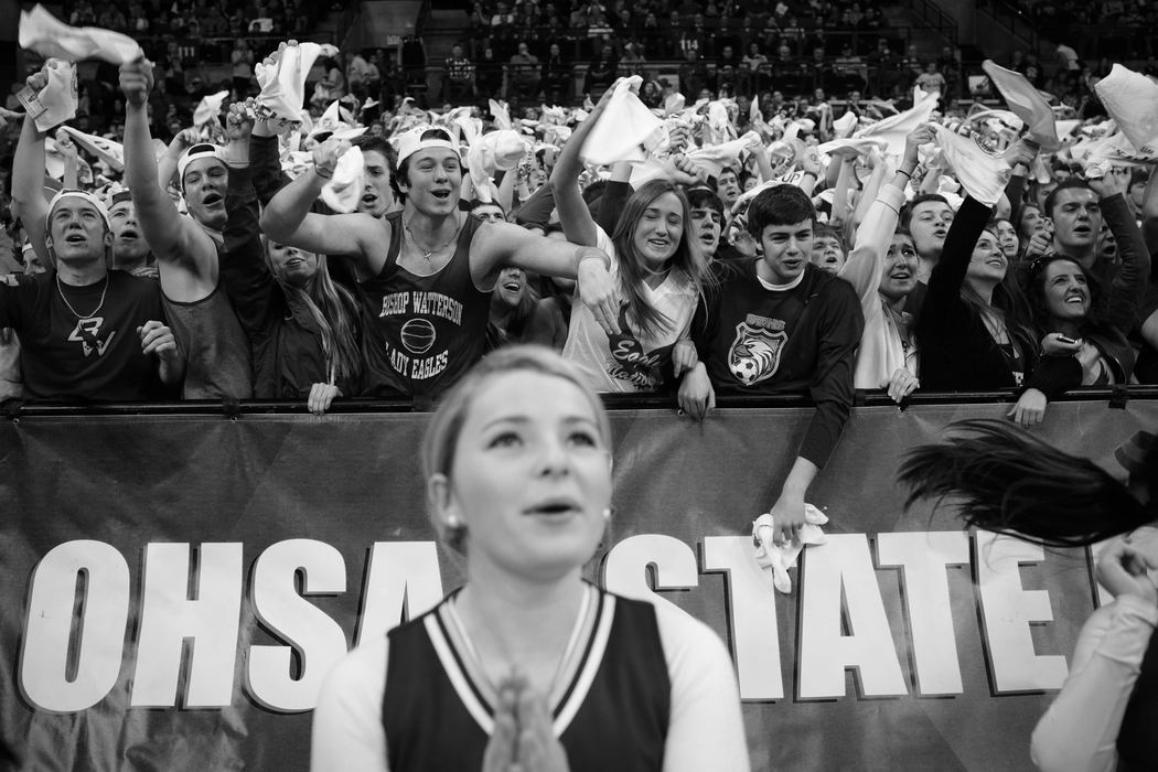First Place, Photographer of the Year - Small Market - Joshua A. Bickel / ThisWeek Community NewsThe Bishop Watterson student section cheers during their state final Akron St. Vincent-St. Mary Mar. 23, 2013 at Value City Arena in Columbus, Ohio.