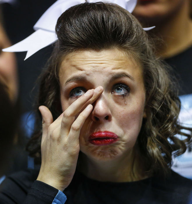 Third Place, Ron Kuntz Sports Photographer of the Year - Jabin Botsford / Western Kentucky UniversityMaggie Kleine-Kracht, a Senior cheerleader from Mercy Academy cheerleading team, cries along with her teammates after receiving second place in class 1A-Large at the Kentucky High School Athletic Association's  Competitive Cheer Championships on Saturday, Feb. 23, 2013 at E.A. Diddle Arena is Bowling Green, Ky.