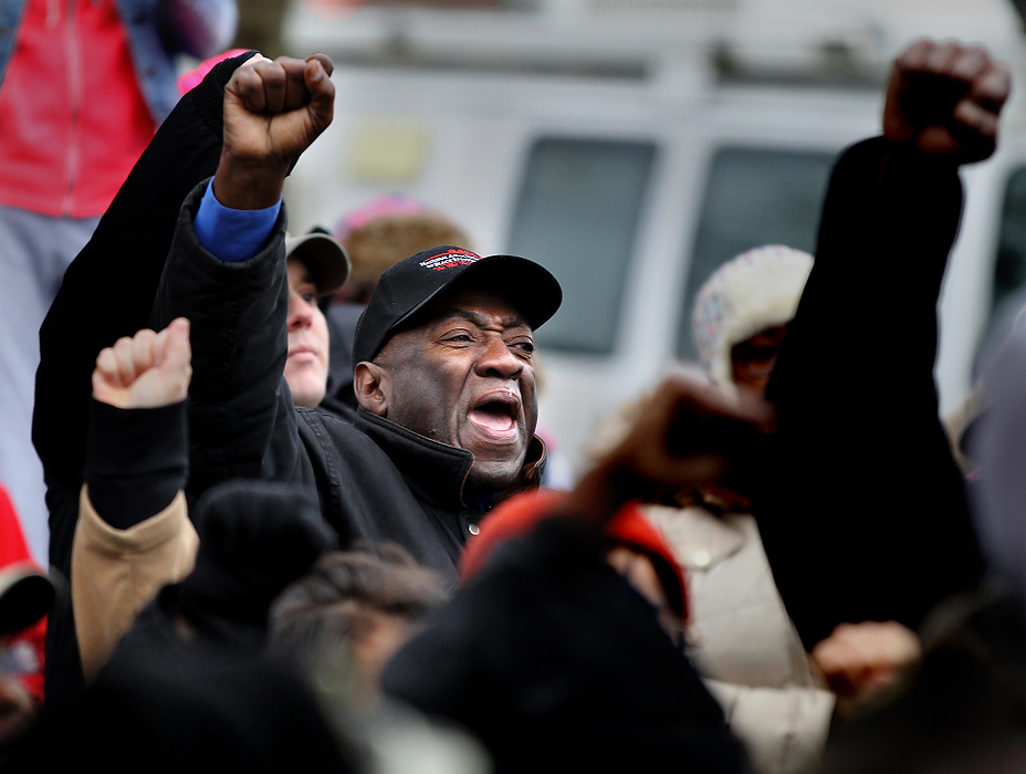 Second Place, Photographer of the Year - Large Market - Lisa DeJong / The Plain DealerDemonstrators gather to protest the killing of 12-year-old Tamir Rice who was killed here at Cudell Recreation Center. Rice was fatally shot by rookie Cleveland police officer Timothy Loehmann seconds after he arrived to investigate a complaint about Rice carrying what turned out to be a fake gun. 