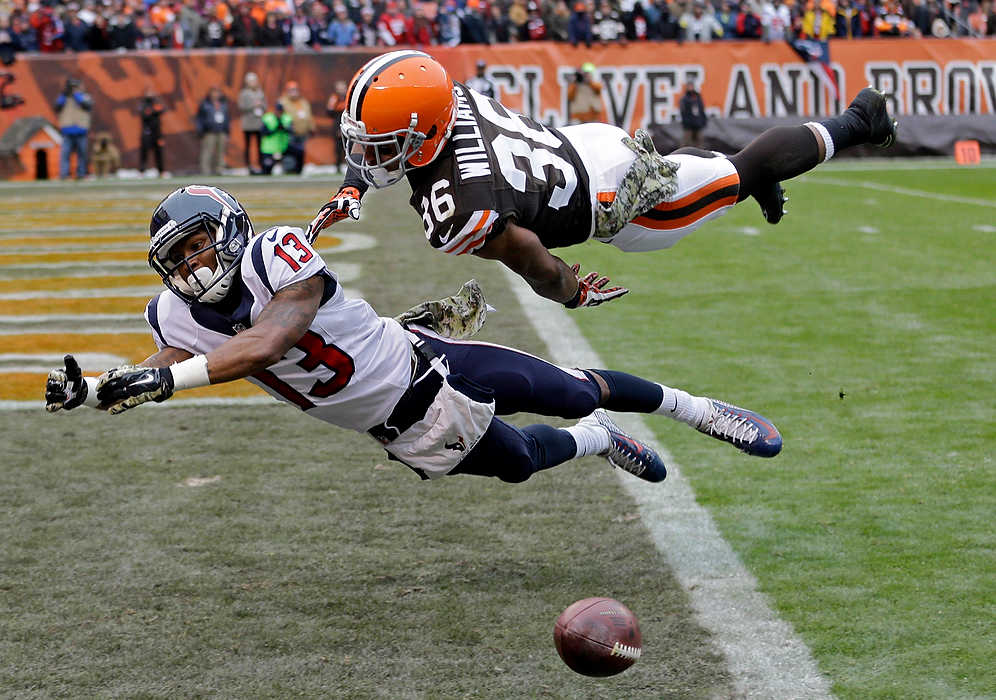 First Place, Sports Action - Tony Dejak / Associated PressCleveland Browns defensive back K'Waun Williams (36) breaks up a pass in the end zone against Houston Texans wide receiver Damaris Johnson in the first quarter of a game in Cleveland. 