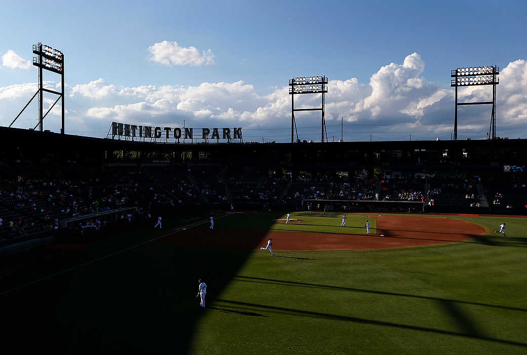 First Place, Ron Kuntz Sports Photographer of the Year - Eamon Queeney / The Columbus DispatchThe Clippers take to the field before the minor league baseball game against the Pawtucket Red Sox at Huntington Park in Columbus. 