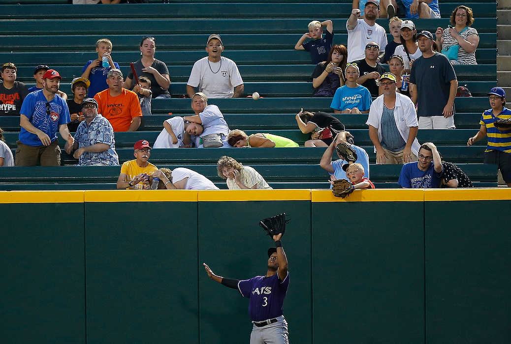 First Place, Ron Kuntz Sports Photographer of the Year - Eamon Queeney / The Columbus DispatchFans react as Louisville Bats left fielder Thomas Neal (3) catches an out in the top of fifth inning of the minor league game against the Columbus Clippers at Huntington Park in Columbus.