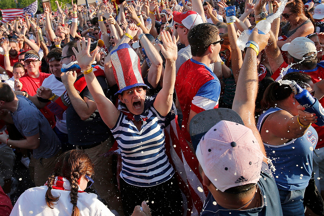 First Place, Student Photographer of the Year - Logan Riely / Ohio UniversityFans react when the US scores its second goal during the USA vs Portugal World Cup game at Easton Town Center. The game ended in a draw 2-2 in the final seconds of extra time.