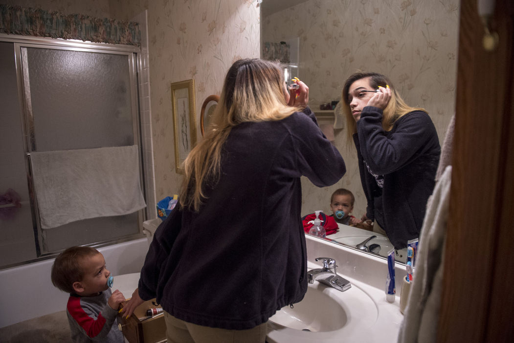 Third Place, Student Photographer of the Year - Marlena Sloss / Ohio UniversityBrooke Winfield closes a drawer that Vincent had reached into while she puts on makeup in the morning in Evansville, Ind. on Nov. 28, 2018. Brooke knows she has given up much of her ability to be a "normal teenager."
