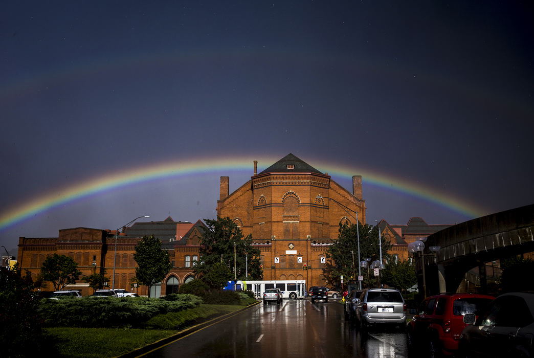 First Place, Photographer of the Year - Large Market - Meg Vogel / The Cincinnati EnquirerA double rainbow forms over Music Hall in downtown Cincinnati, September 5, 2018. 