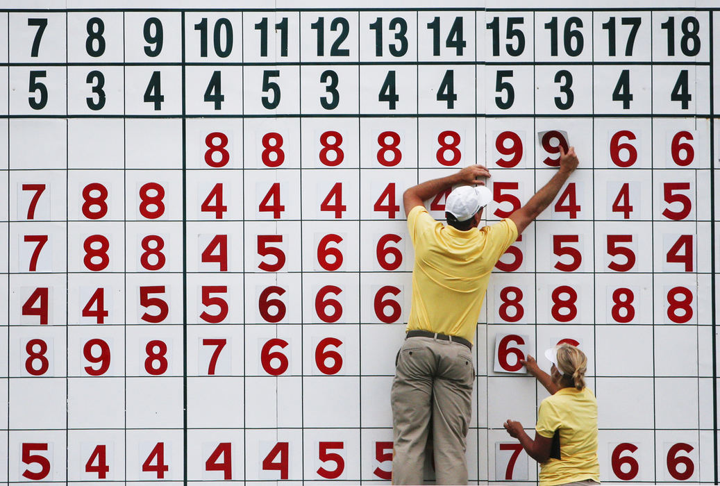Second Place, Team Picture Story - Joshua A. Bickel / The Columbus Dispatch, "The Memorial"Volunteers update the main scoreboard near No. 18 during the second round of the Memorial Tournament on June 1, 2018 at Muirfield Village Golf Club in Dublin, Ohio. 