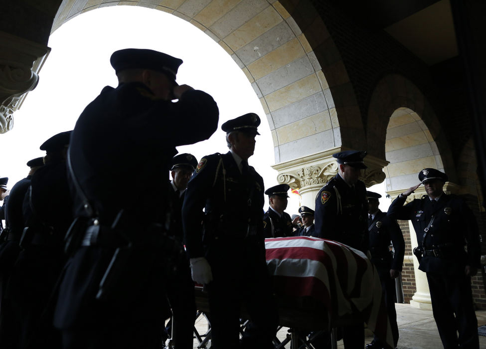 , Team Picture Story - Kyle Robertson / Dsipatch Media Group, "Westerville Strong"Westerville Police line up and escort the casket of Westerville Police officer Anthony Morelli into St. Paul Catholic Church for the funeral services in Westerville on February 16, 2018. The casket of officer Joering was behind officer Morelli.  