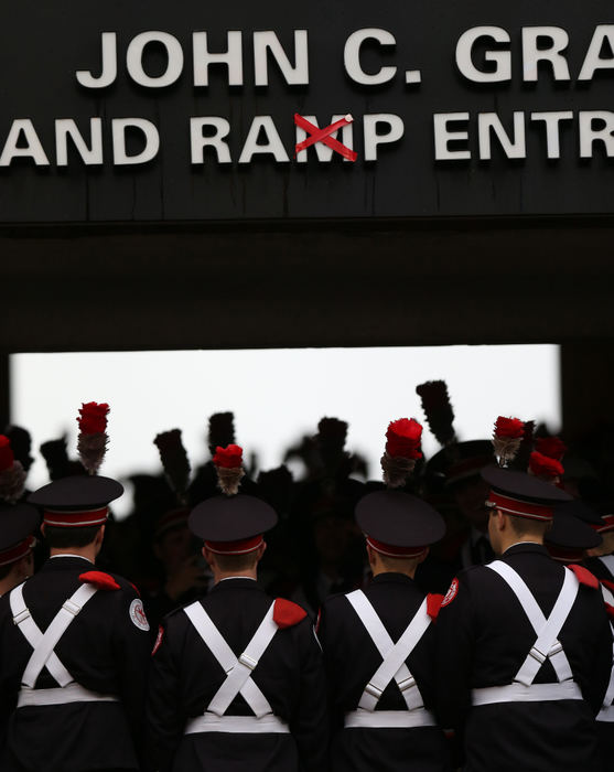 First Place, Team Picture Story - Jonathan Quilter / The Columbus Dispatch, "Ohio State vs. Michigan"The Ohio State Marching Band waits to enter the field before the game against Michigan at Ohio Stadium on November 24, 2018.